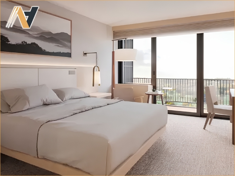 Using integrated hotel furniture to save space